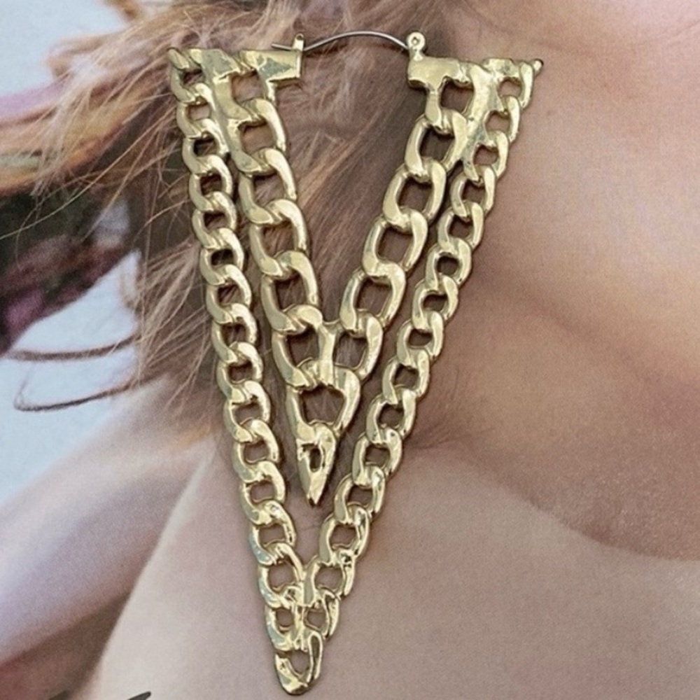 Big Triangle Gold Chain Earrings - Picture 3 of 3
